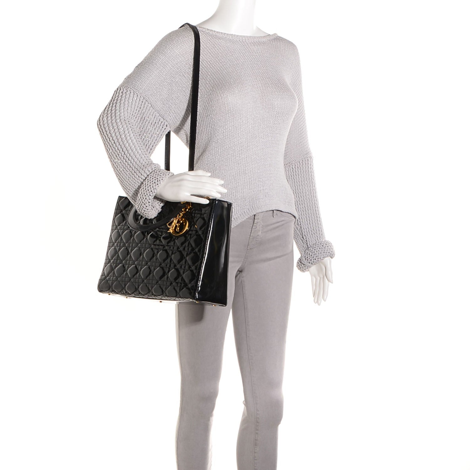 Christian Dior Vintage Patent Cannage Large Lady Dior Black 2 of 9