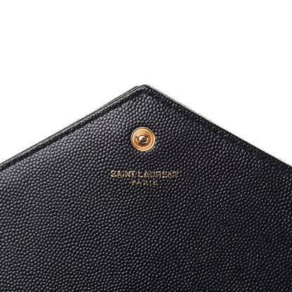 Saint Laurent Grain De Poudre Matelasse Chevron Monogram Chain Wallet Black 8 of 11