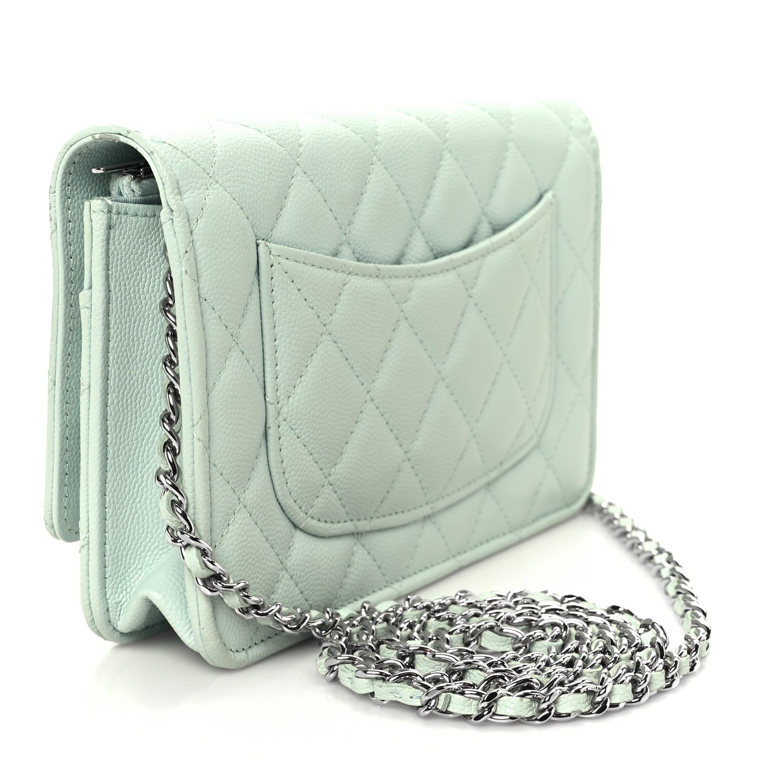 Chanel Caviar Quilted Wallet on Chain WOC Light Blue 4 of 23