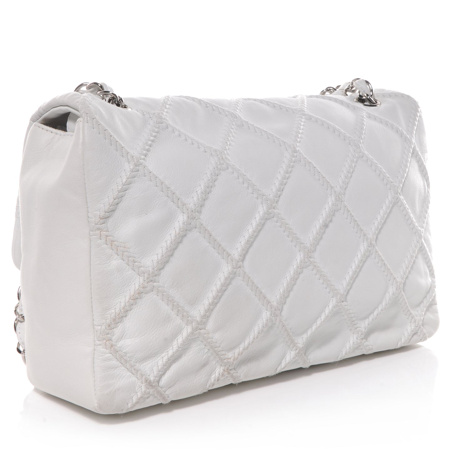 Calfskin Stitched Large Flap White