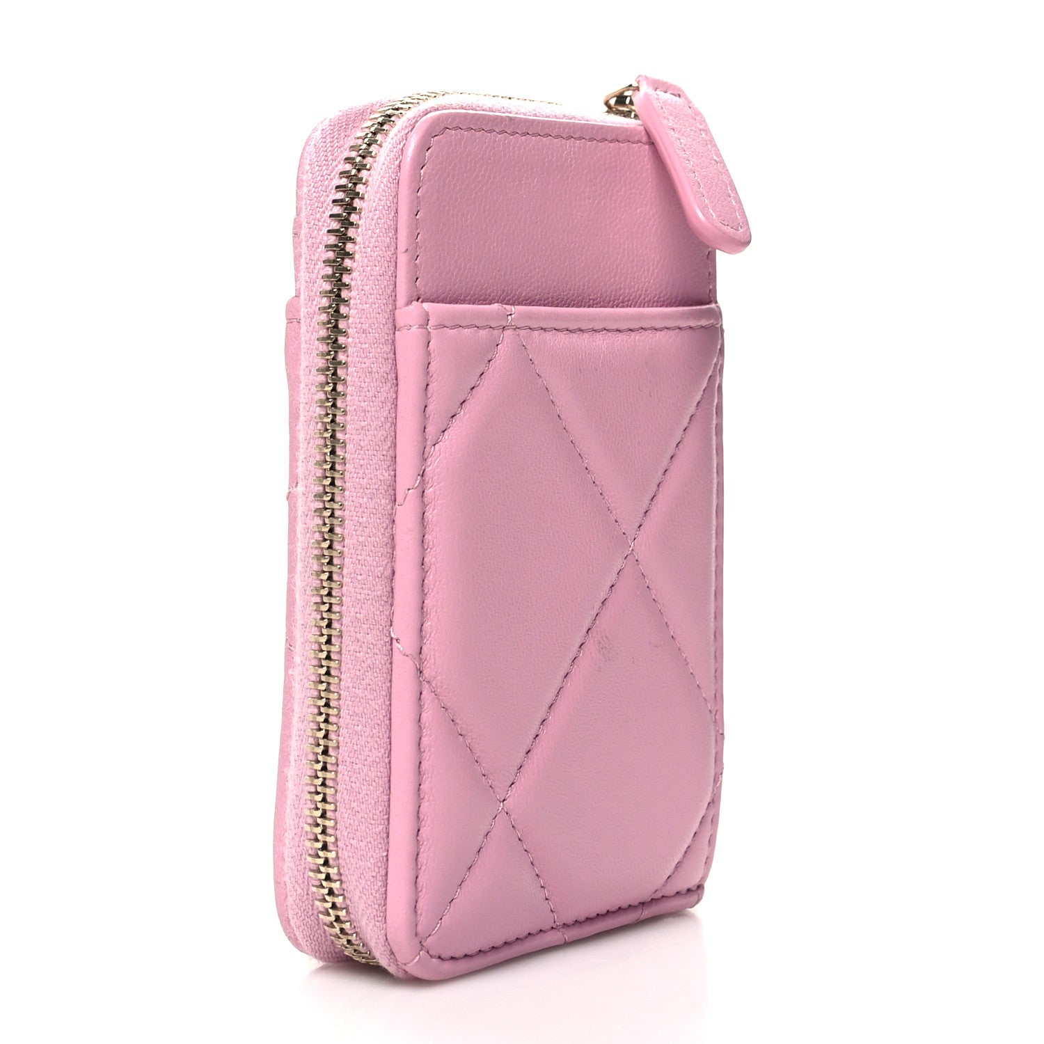 Chanel Lambskin Quilted Chanel 19 Vertical Zip Card Holder Wallet Pink 3 of 8