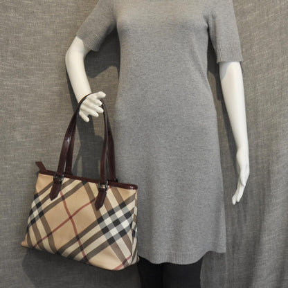 Burberry Patent Trim Nova Check Tote Bordeaux 2 of 10