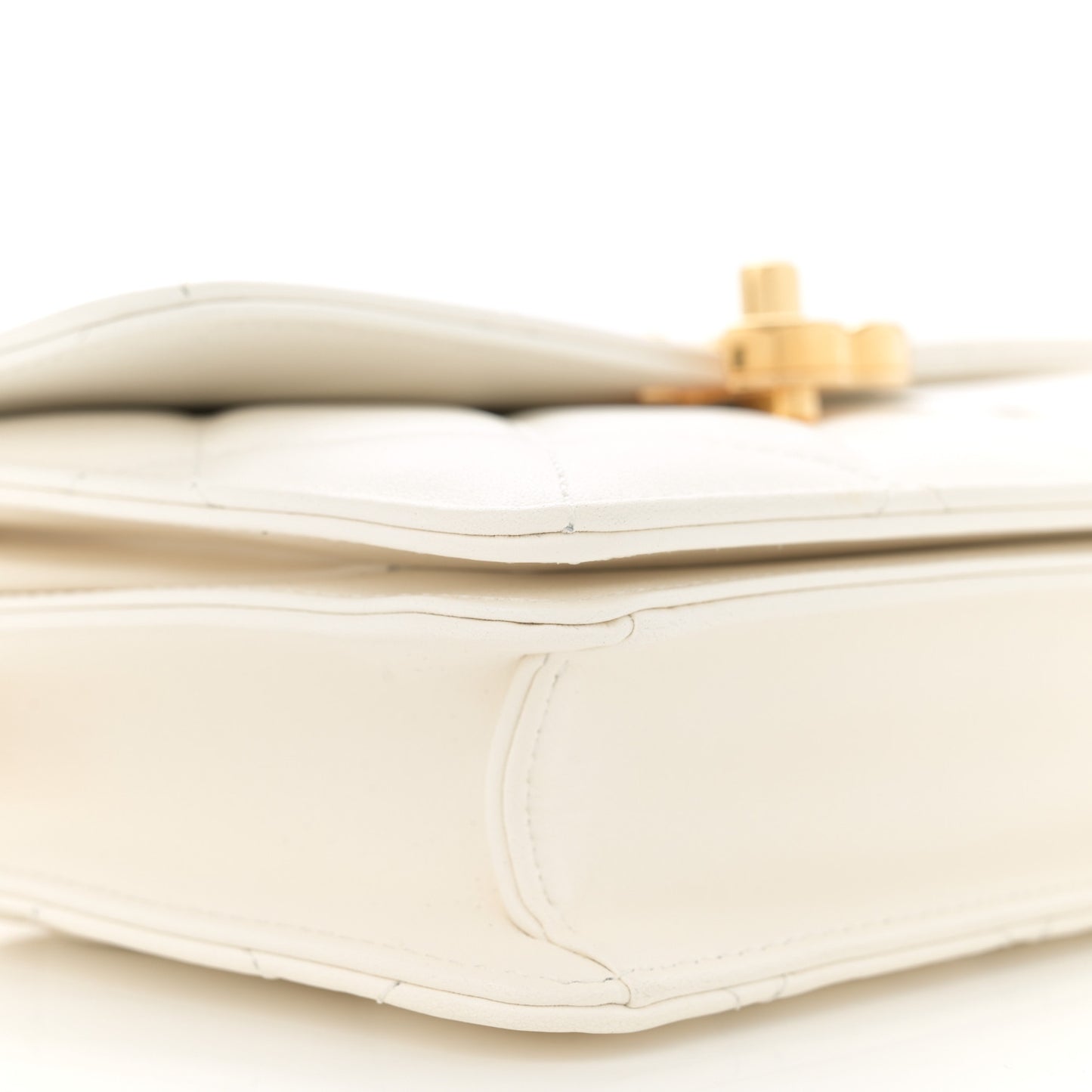 Shiny Calfskin Quilted Small Metal Top Handle Flap White