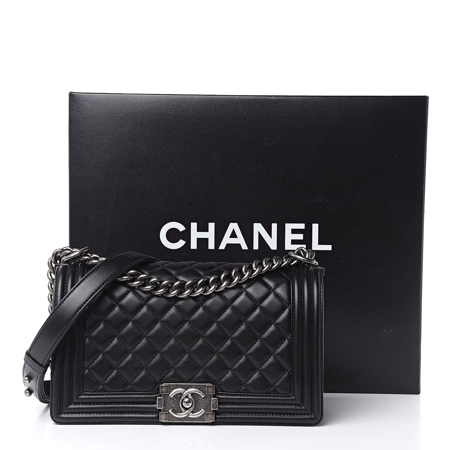 Lambskin Quilted Medium Boy Flap Black