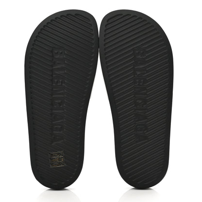 Balenciaga Rubber Womens Logo Pool Slide Sandals 38 Black White 5 of 7