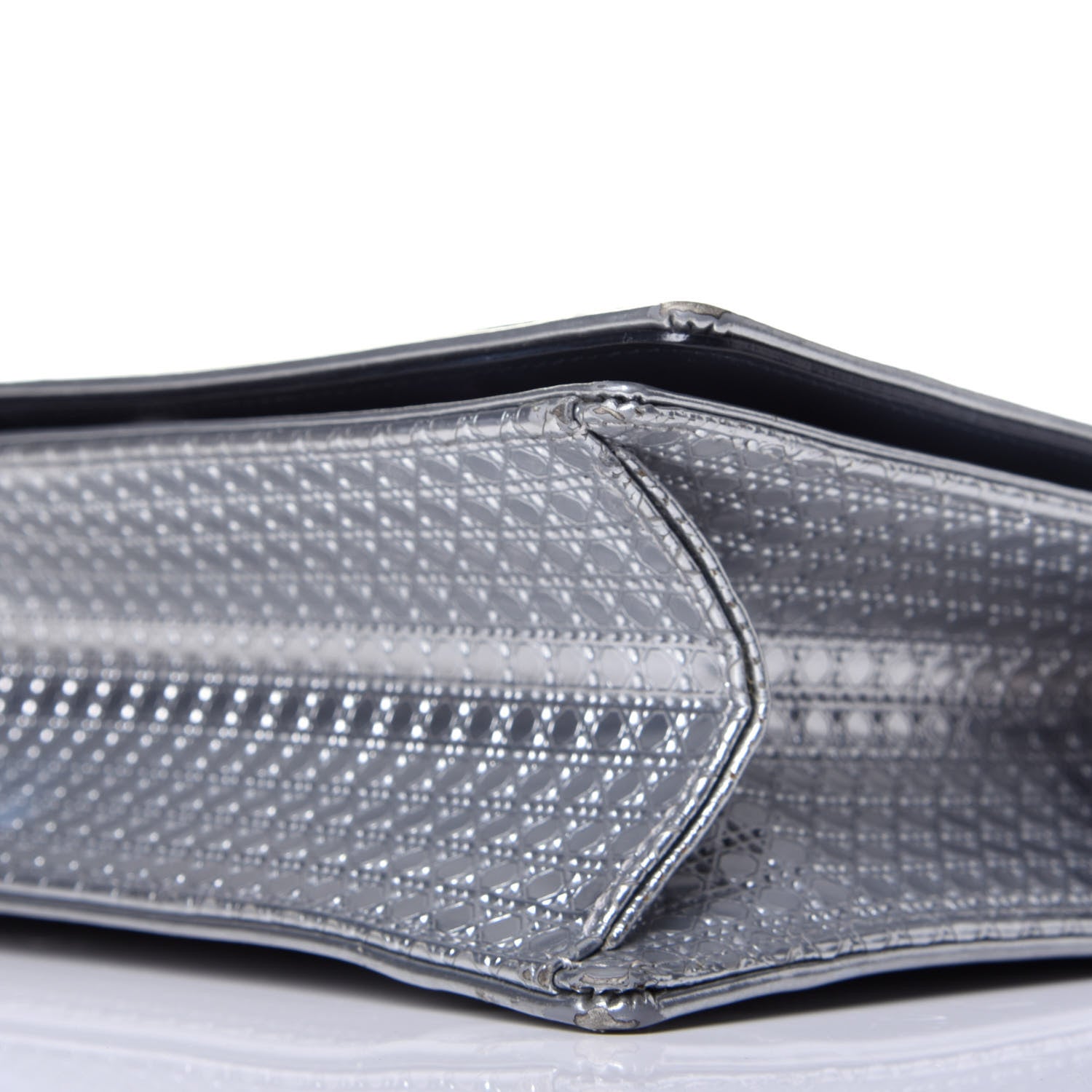 Christian Dior Metallic Patent Micro-Cannage Medium Diorama Flap Bag Silver 9 of 9