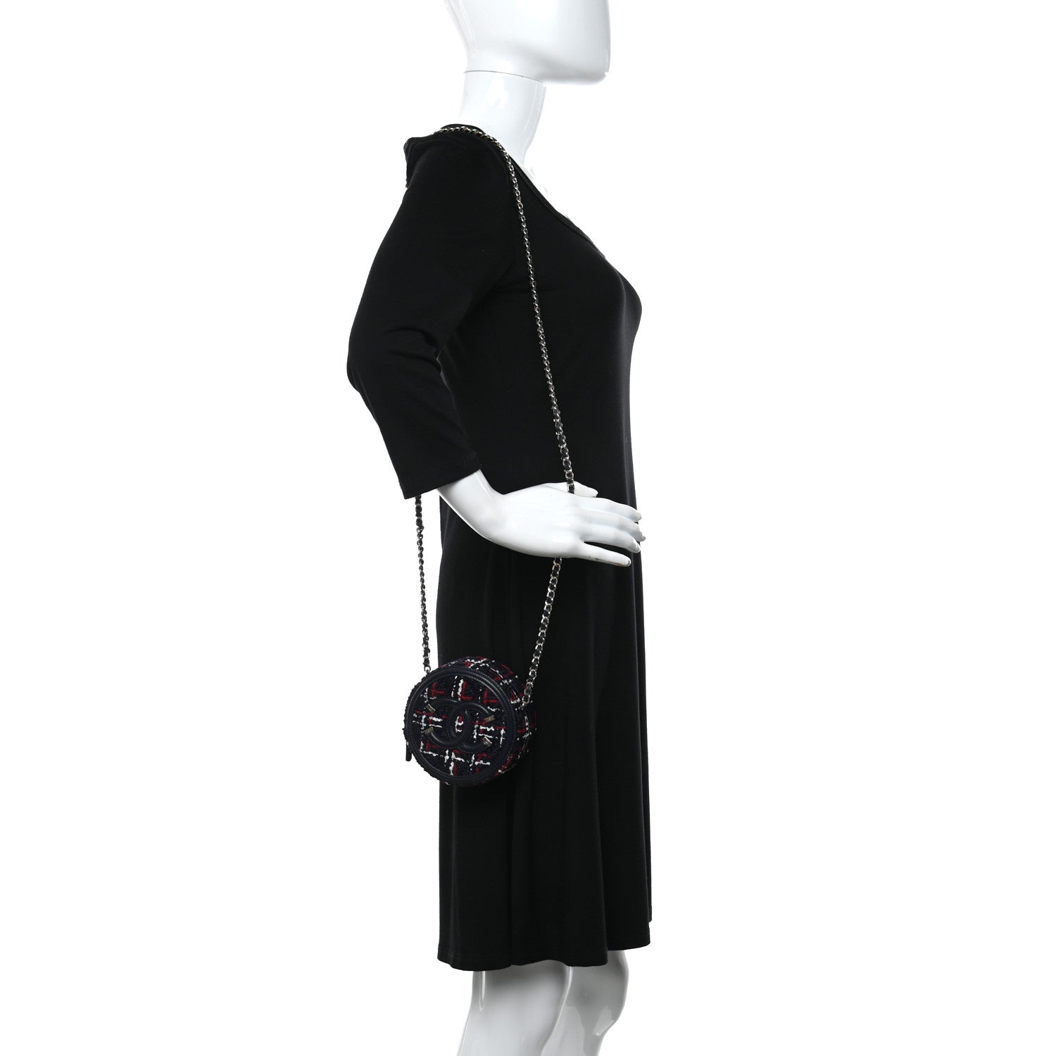 Chanel Tweed Quilted Round Filigree Clutch With Chain Navy Blue 2 of 9