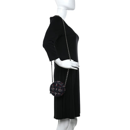Chanel Tweed Quilted Round Filigree Clutch With Chain Navy Blue 2 of 9