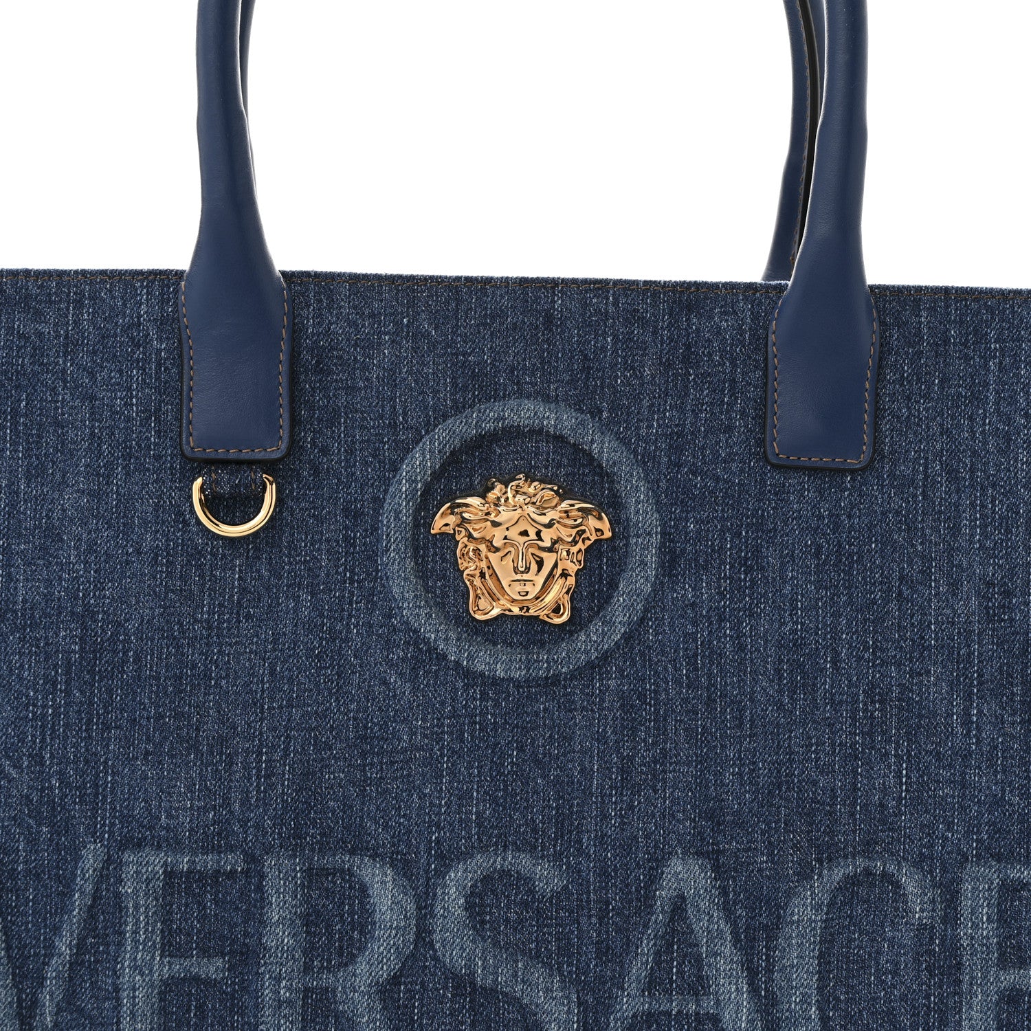 Versace Denim Calfskin La Medusa Tote Bag Blue 8 of 12