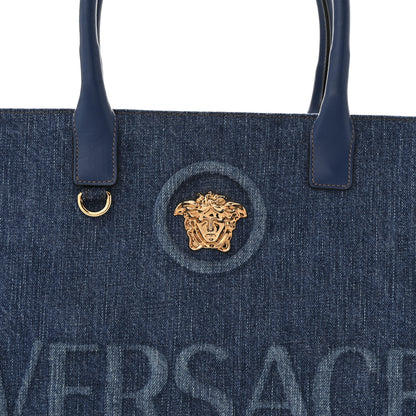 Versace Denim Calfskin La Medusa Tote Bag Blue 8 of 12
