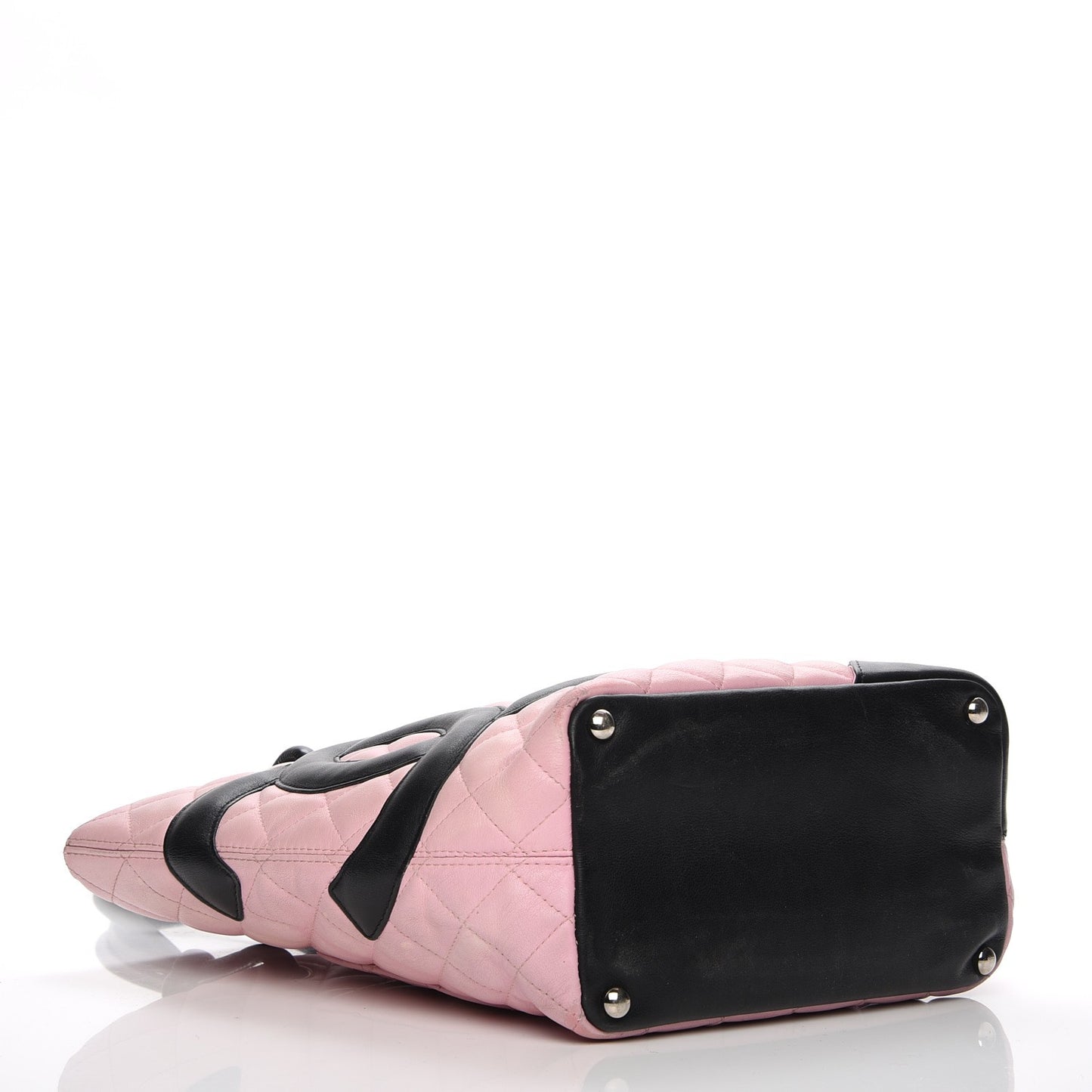 Calfskin Quilted Medium Cambon Tote Pink Black