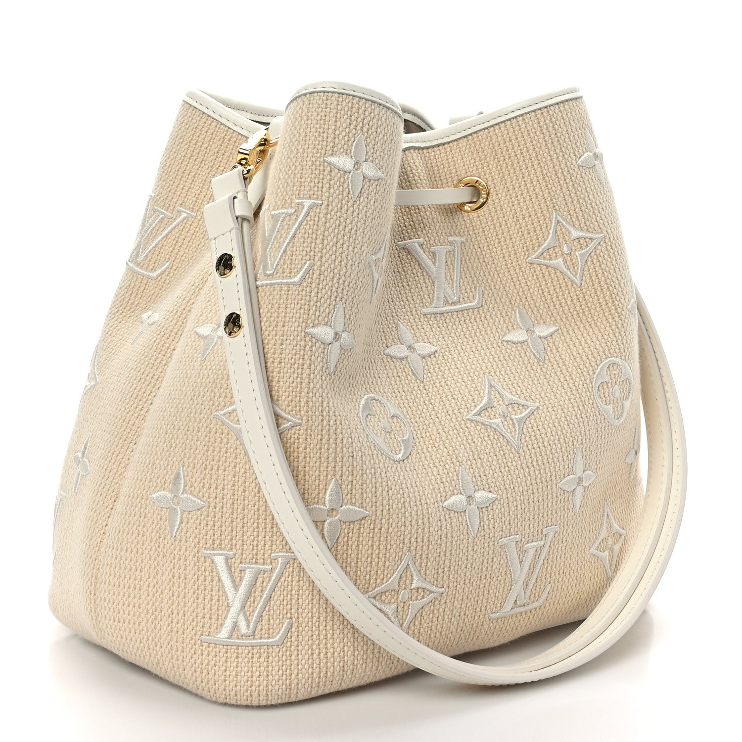 Louis Vuitton Cotton Monogram Embroidered Neonoe MM Beige White 2 of 9
