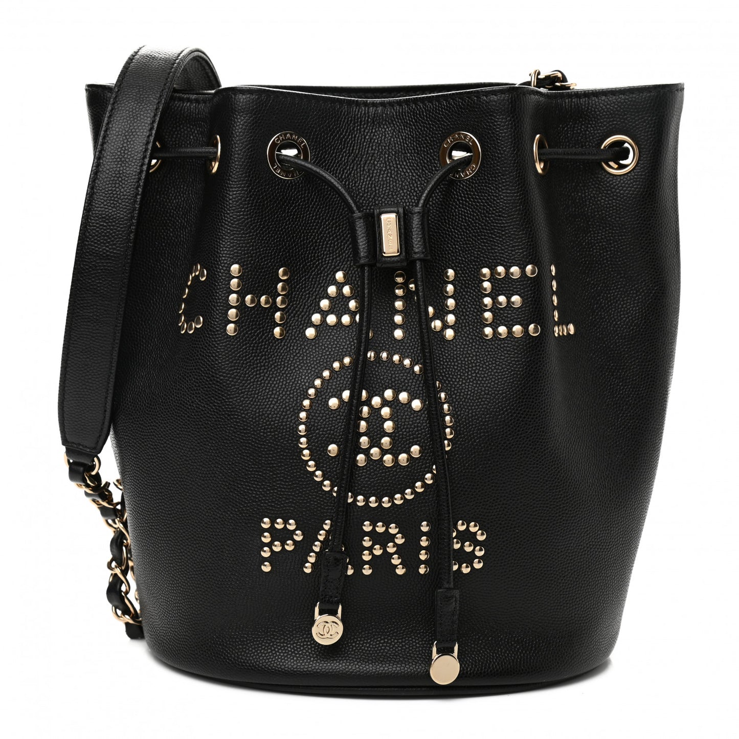 Caviar Deauville Drawstring Bucket Bag Black