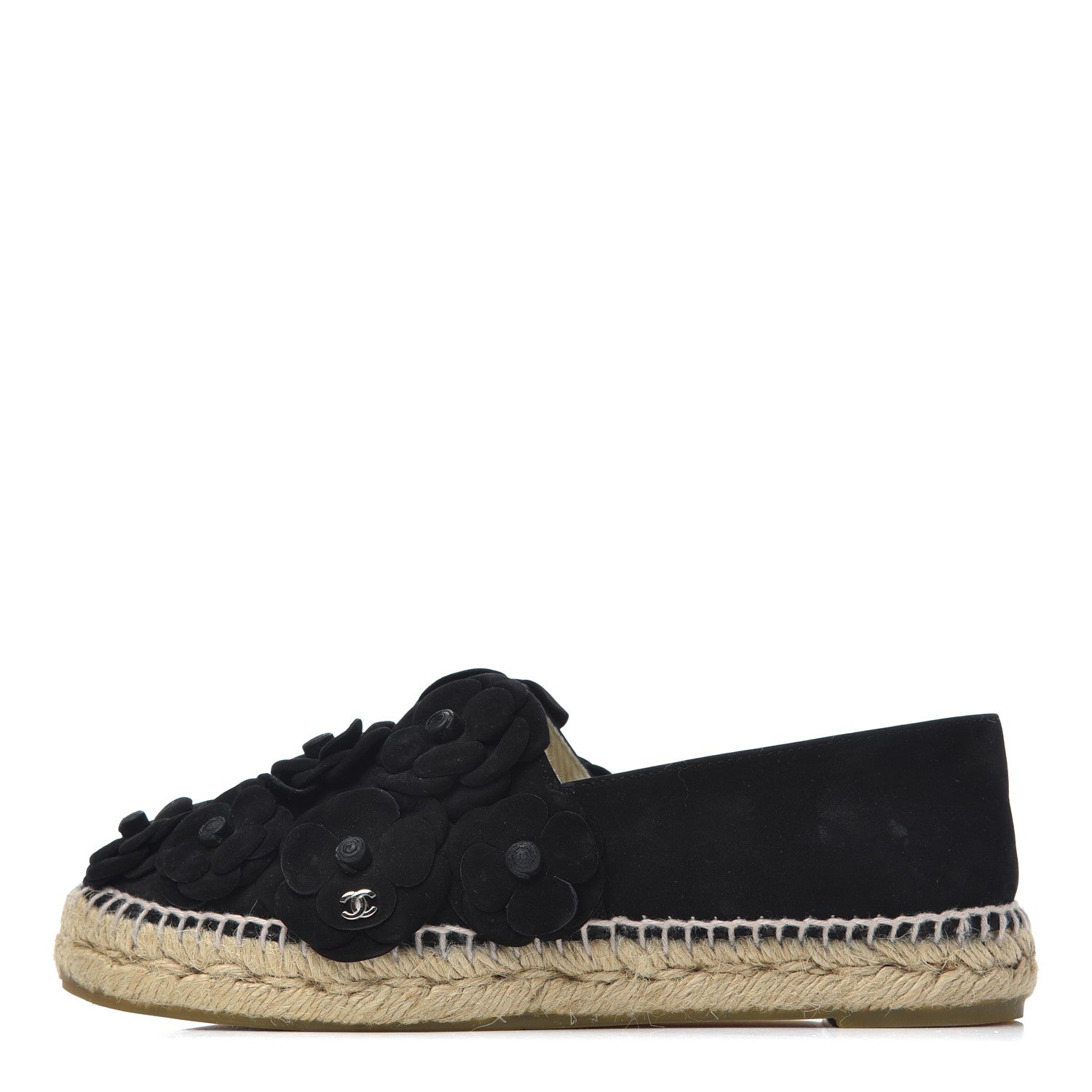 Chanel Suede Camellia CC Espadrilles 37 Black 1 of 26