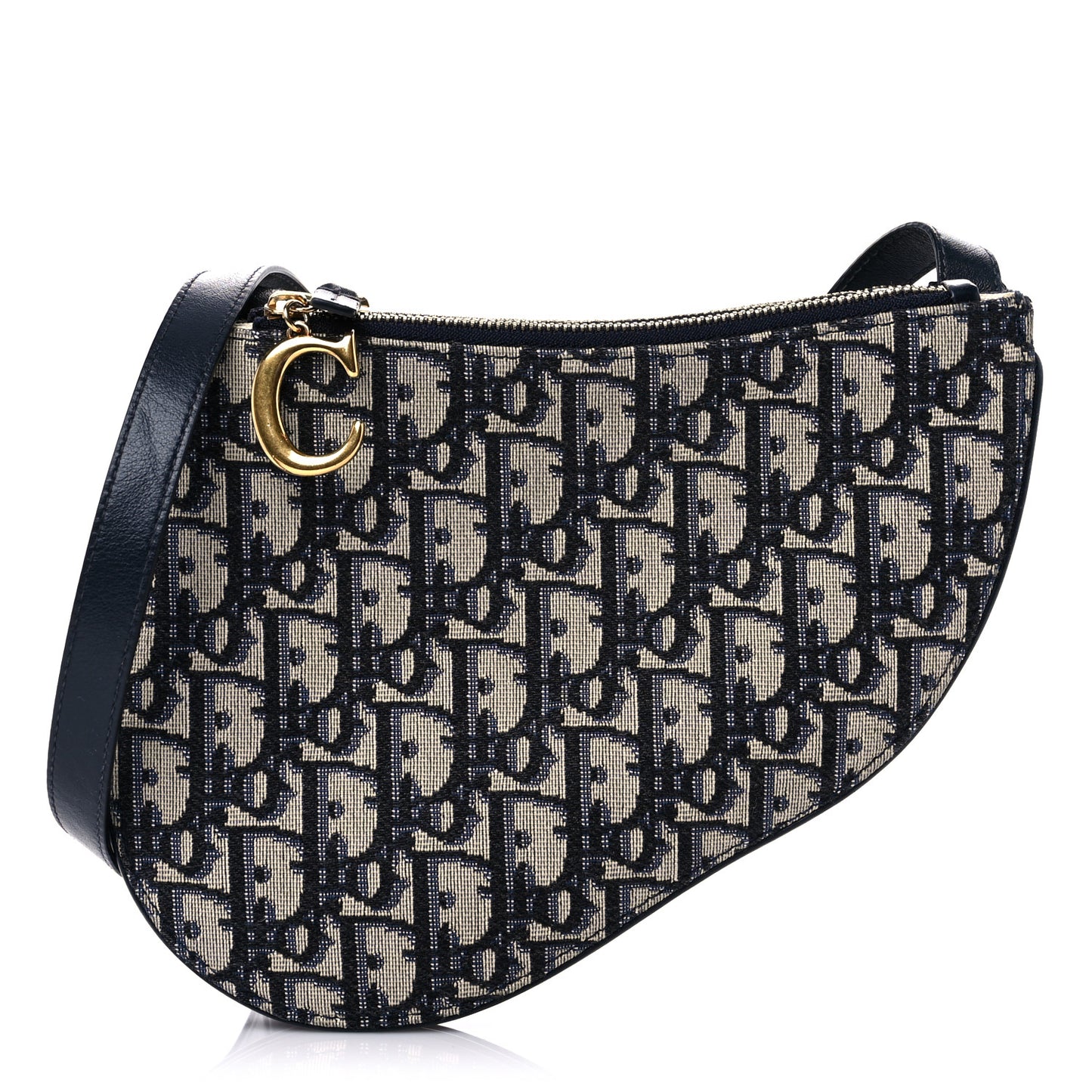Oblique Saddle Pouch With Strap Navy Blue