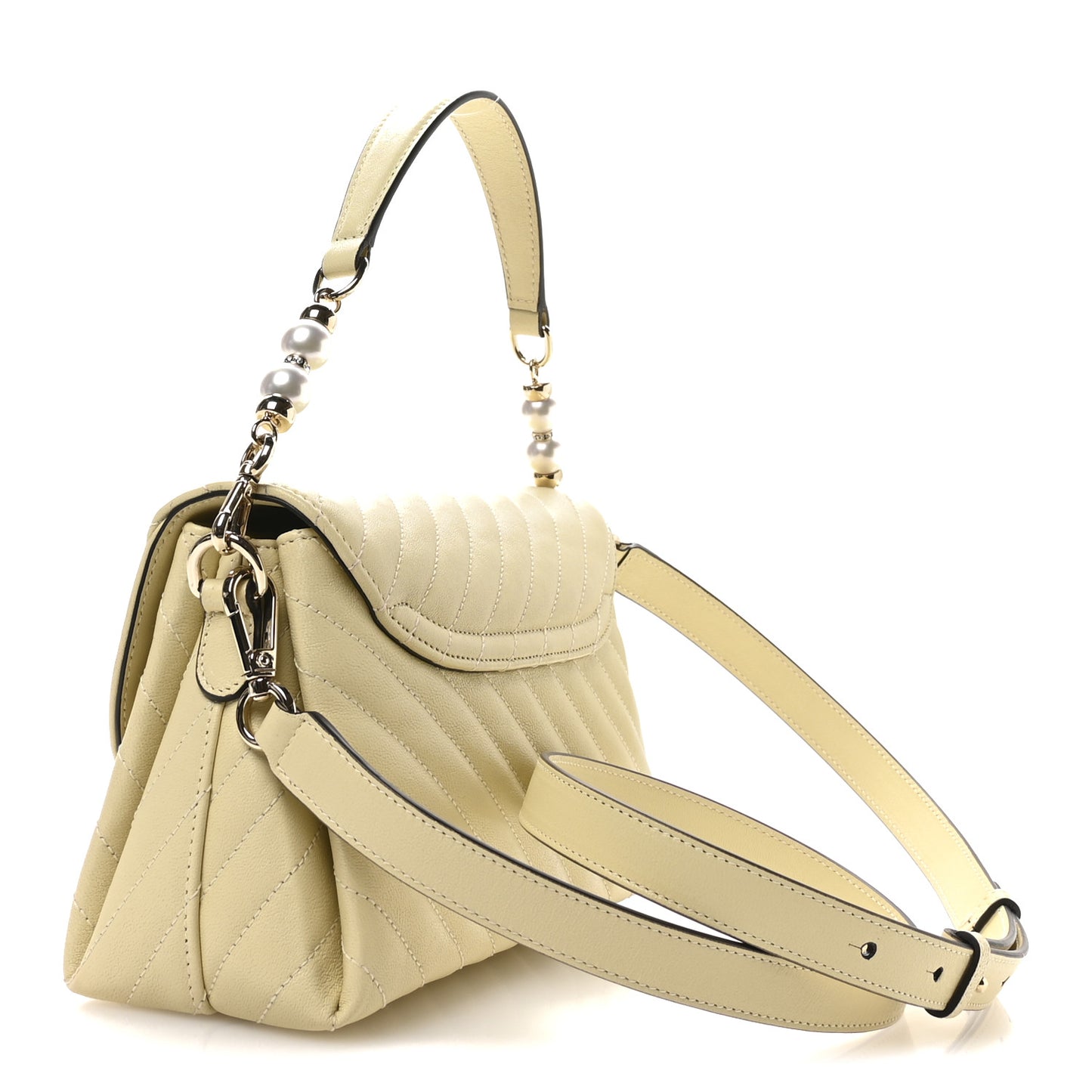 Calfskin Quilted Pearl Biker Curve Top Handle Bag Buttermilk