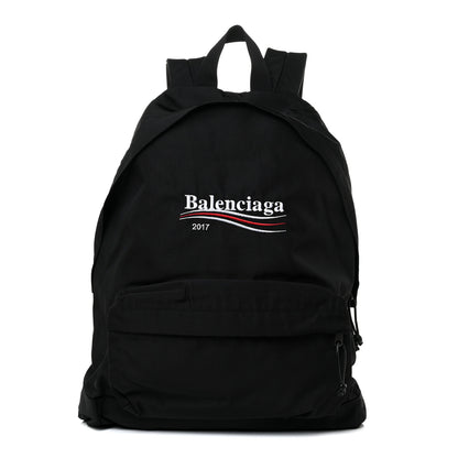 Balenciaga Nylon Political Campaign Logo Embroidered Explorer Backpack Black 1 of 9