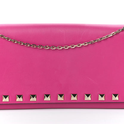 Valentino Garavani Calfskin Rockstud Flap Wallet On Chain Fuxia 7 of 9