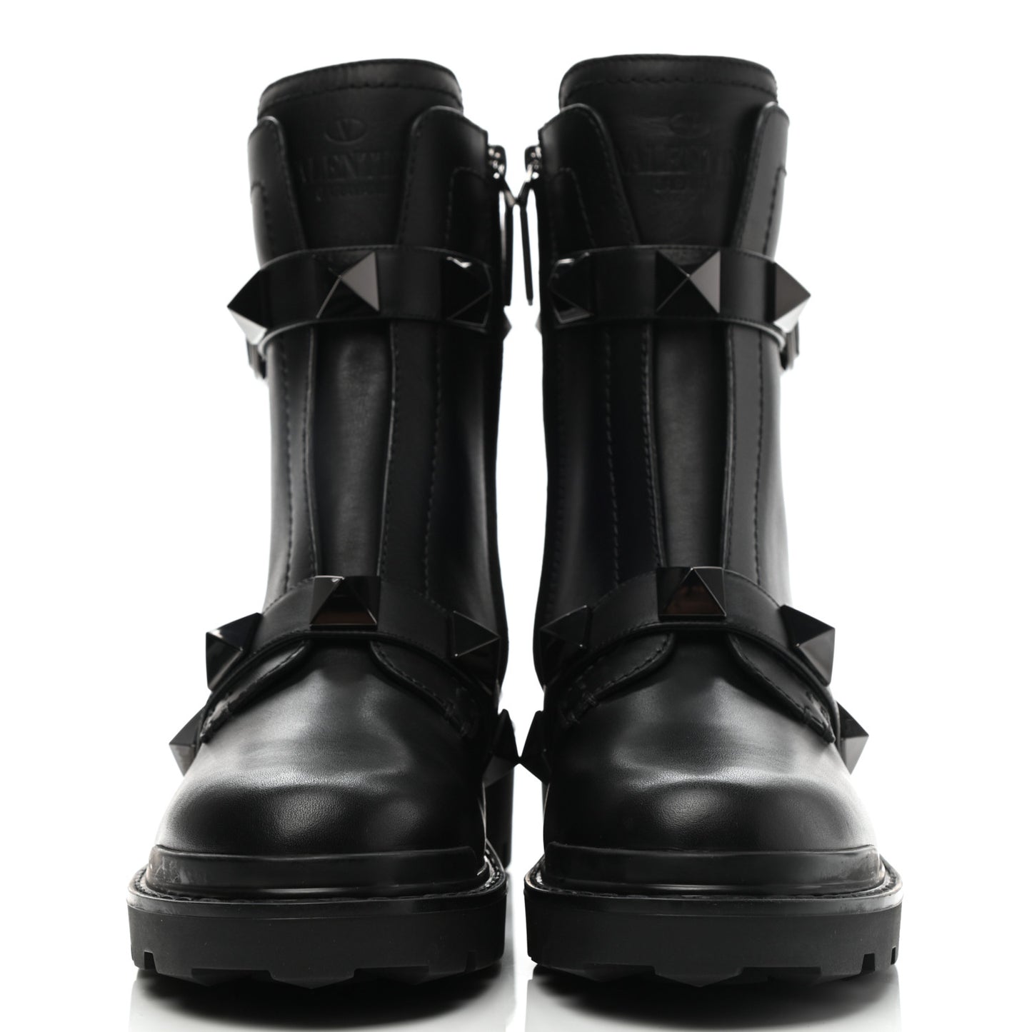 Calfskin Tonal Roman Stud 20/40mm Combat Boots 37.5 Black