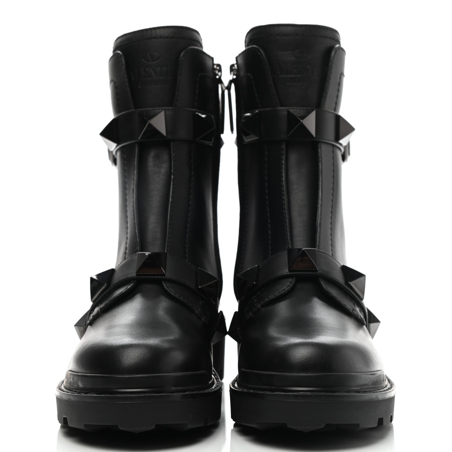 Valentino Garavani Calfskin Tonal Roman Stud 20/40mm Combat Boots 37.5 Black 2 of 9