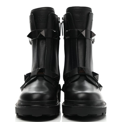 Valentino Garavani Calfskin Tonal Roman Stud 20/40mm Combat Boots 37.5 Black 2 of 9