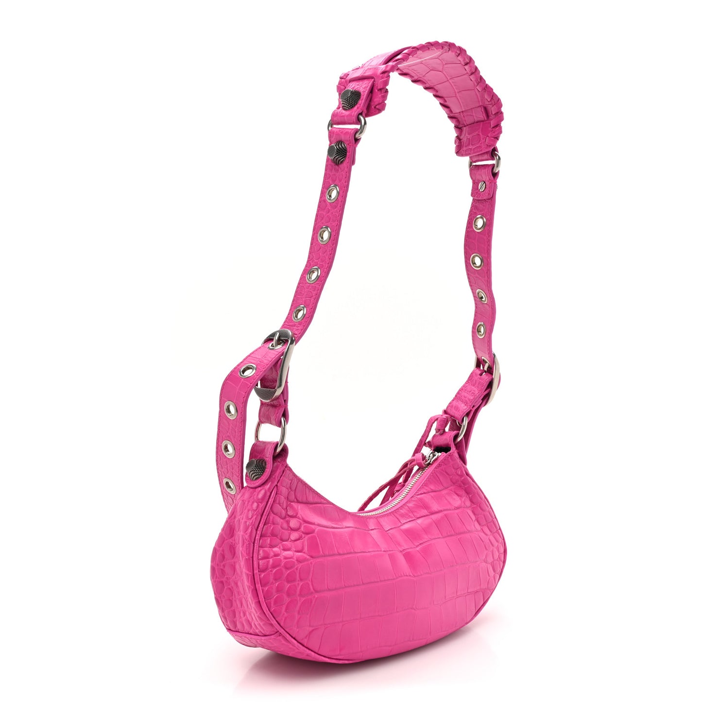 Extra Supple Calfskin Crocodile Embossed XS Le Cagole Shoulder Bag Violet Fuxia
