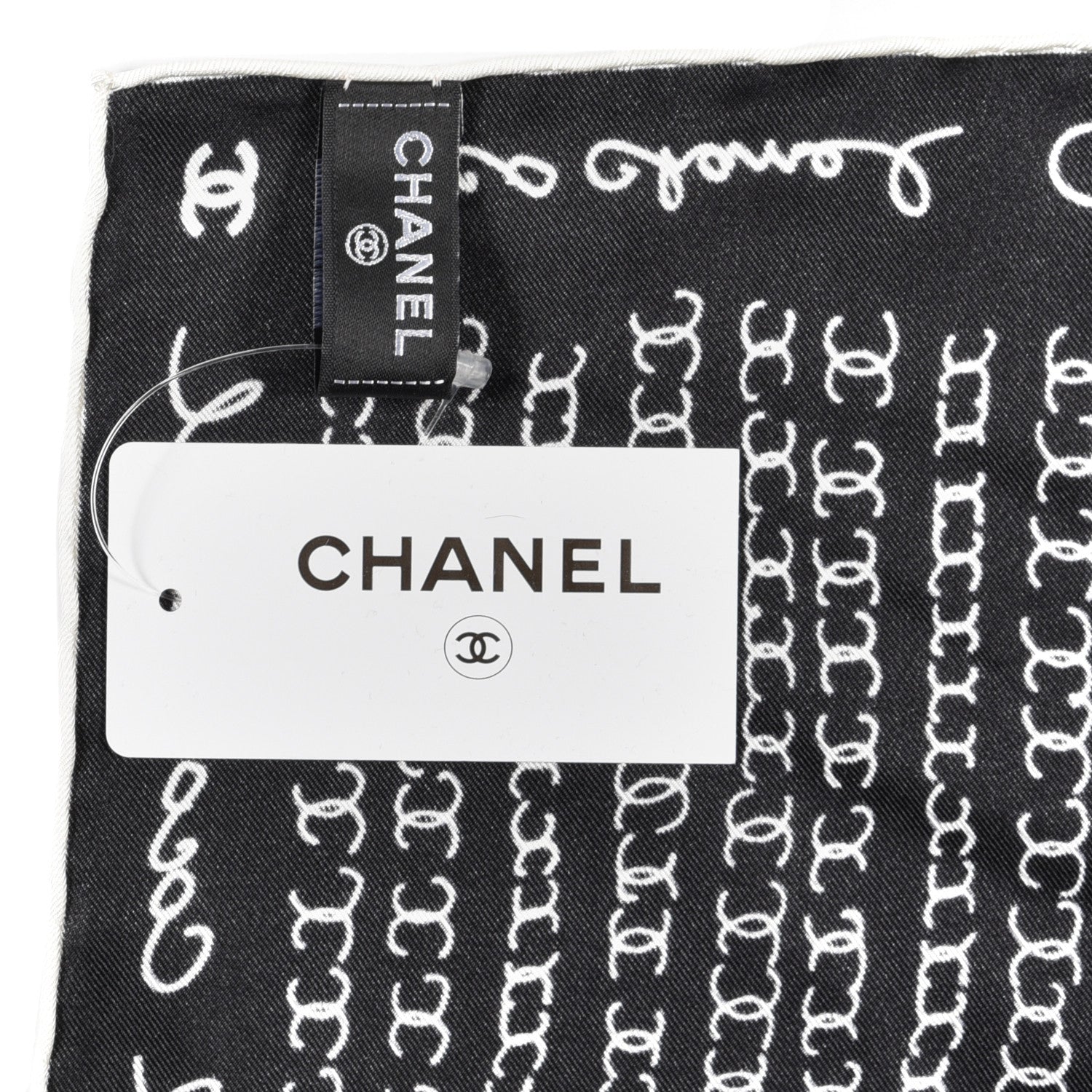 Chanel Silk CC Twilly Hair Tie Black White 4 of 5