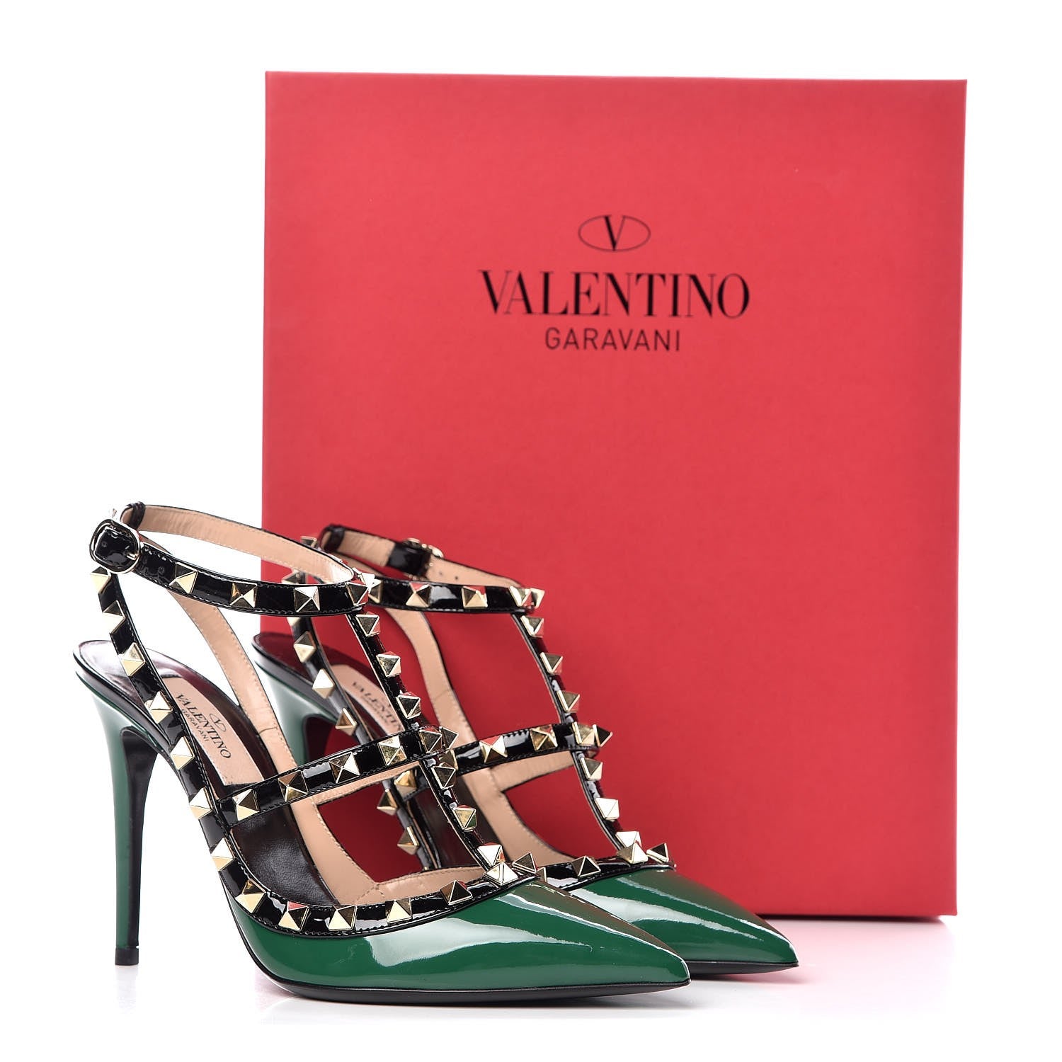 Valentino Garavani Patent Rockstud Ankle Strap Pumps 36 Smeraldo Black 8 of 8
