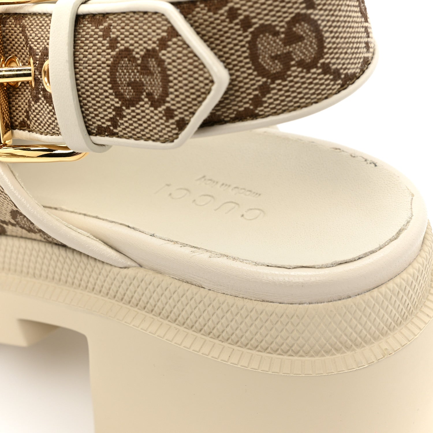 Gucci Monogram Granada Kid Trip 40/72mm Lug Sole Sandals 38 Beige Ebony Mystic White 10 of 11