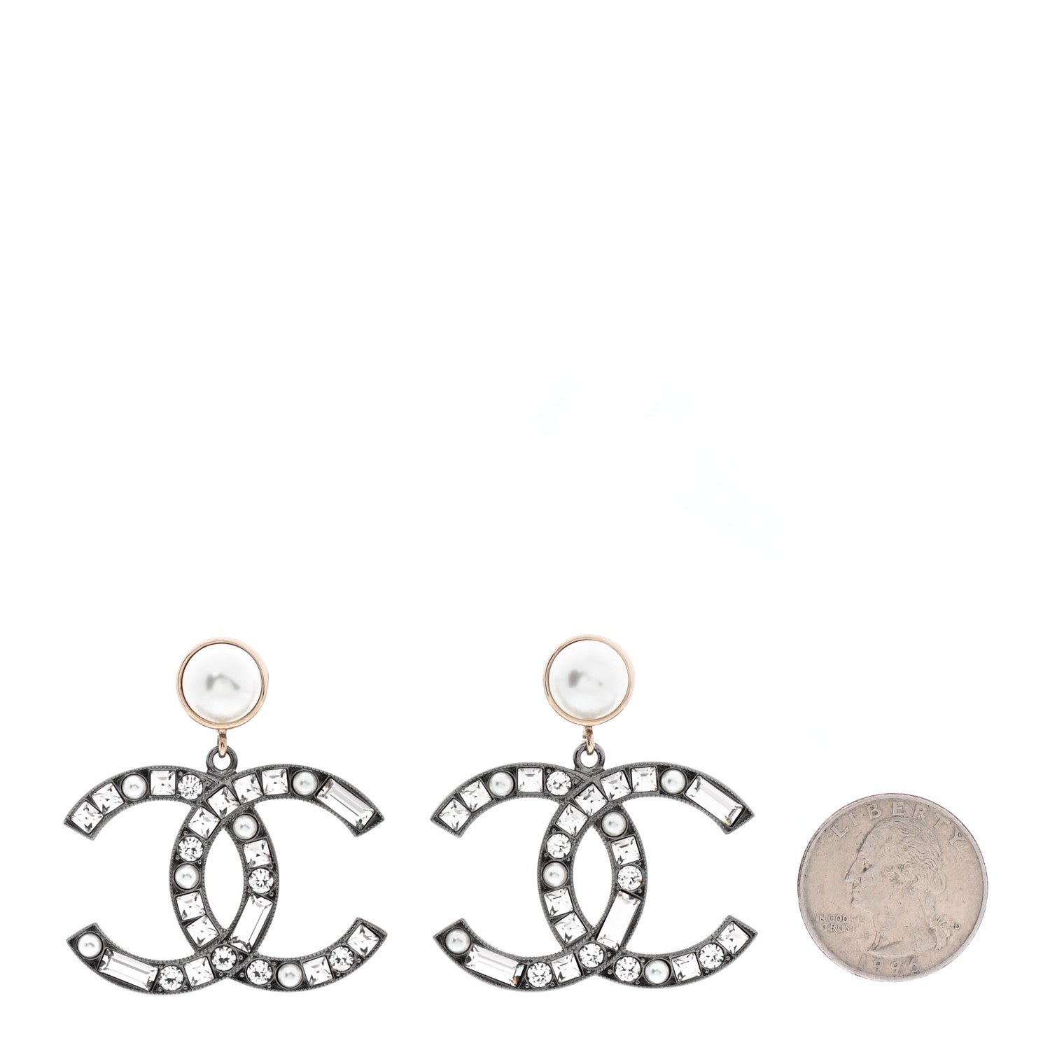 Chanel Crystal Baguette Pearl Bright Young Things CC Drop Earrings Silver 2 of 4