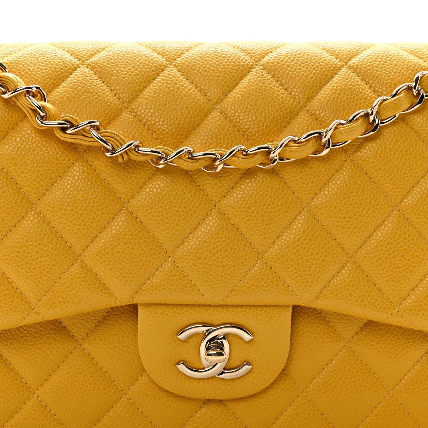 Chanel Caviar Quilted Jumbo Double Flap Yellow 8 of 13