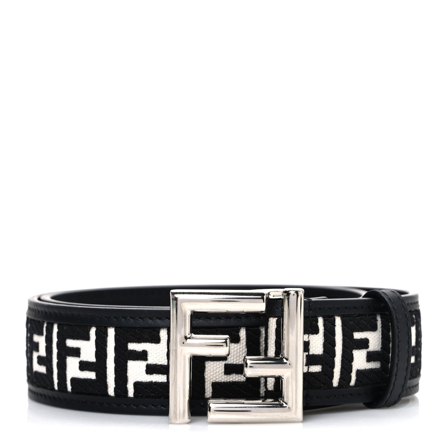 X MARC JACOBS Canvas Vitello King FF Belt 70 28 Black White