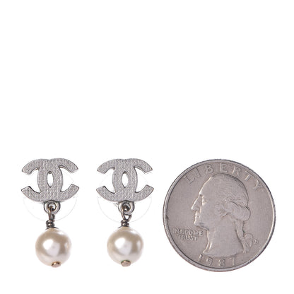 Chanel Pearl Quilted CC Drop Earrings Silver 2 of 4
