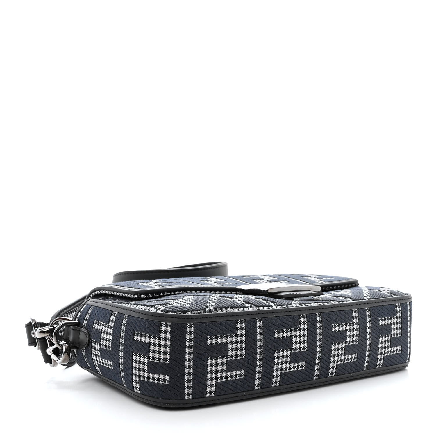 Fendi Wool Vitello King Houndstooth FF Embroidered Baguette Grigio Anthracite 4 of 10