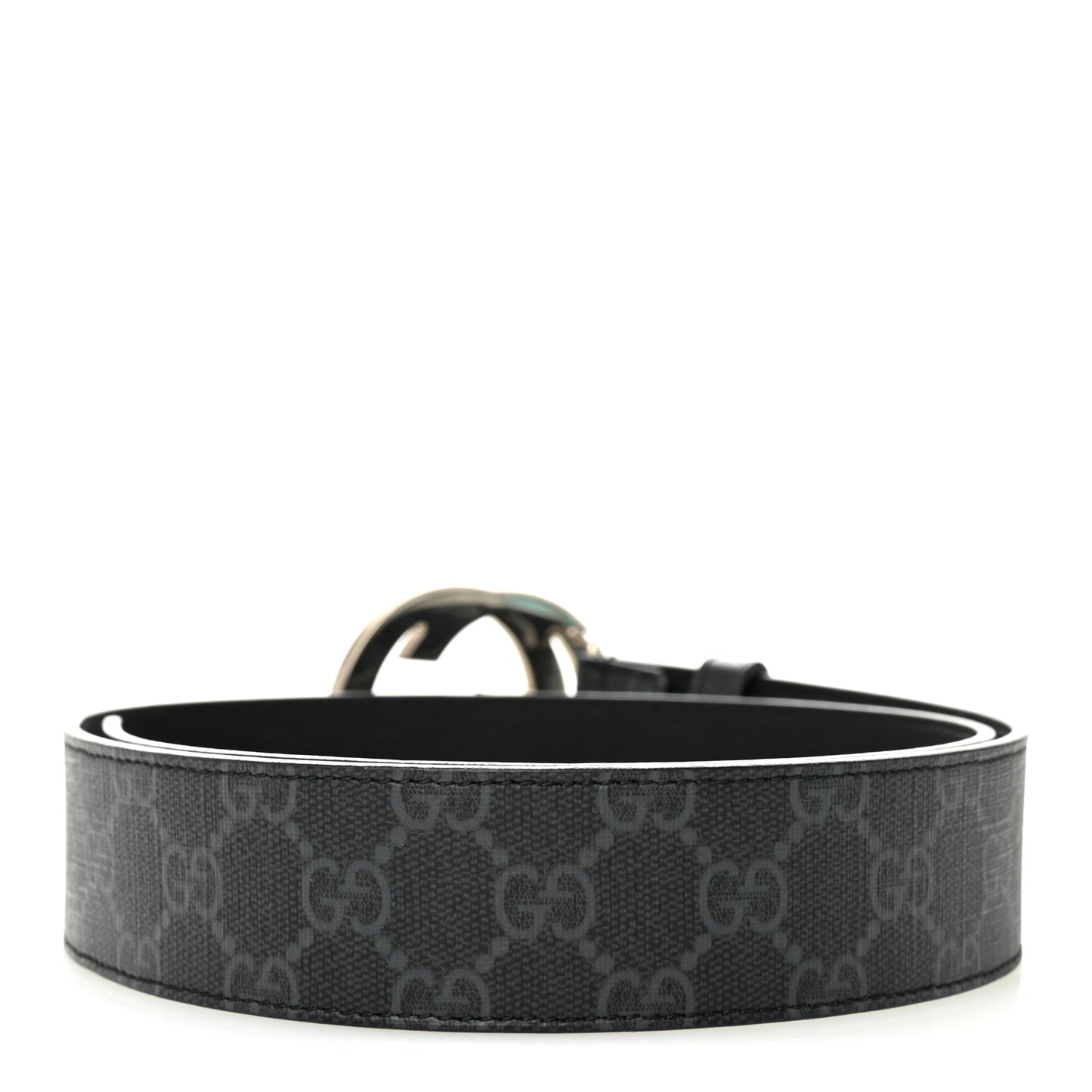 GG Supreme Monogram Selleria Calfskin Interlocking G 40mm Belt 80 32 Black Grey
