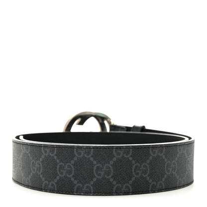 Gucci GG Supreme Monogram Selleria Calfskin Interlocking G 40mm Belt 80 32 Black Grey 2 of 5