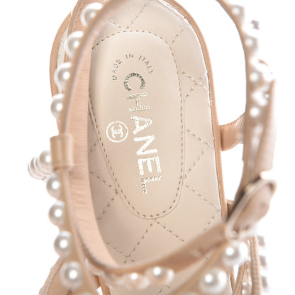 Chanel Goatskin Quilted Pearl Sandals 38 Beige 7 of 9