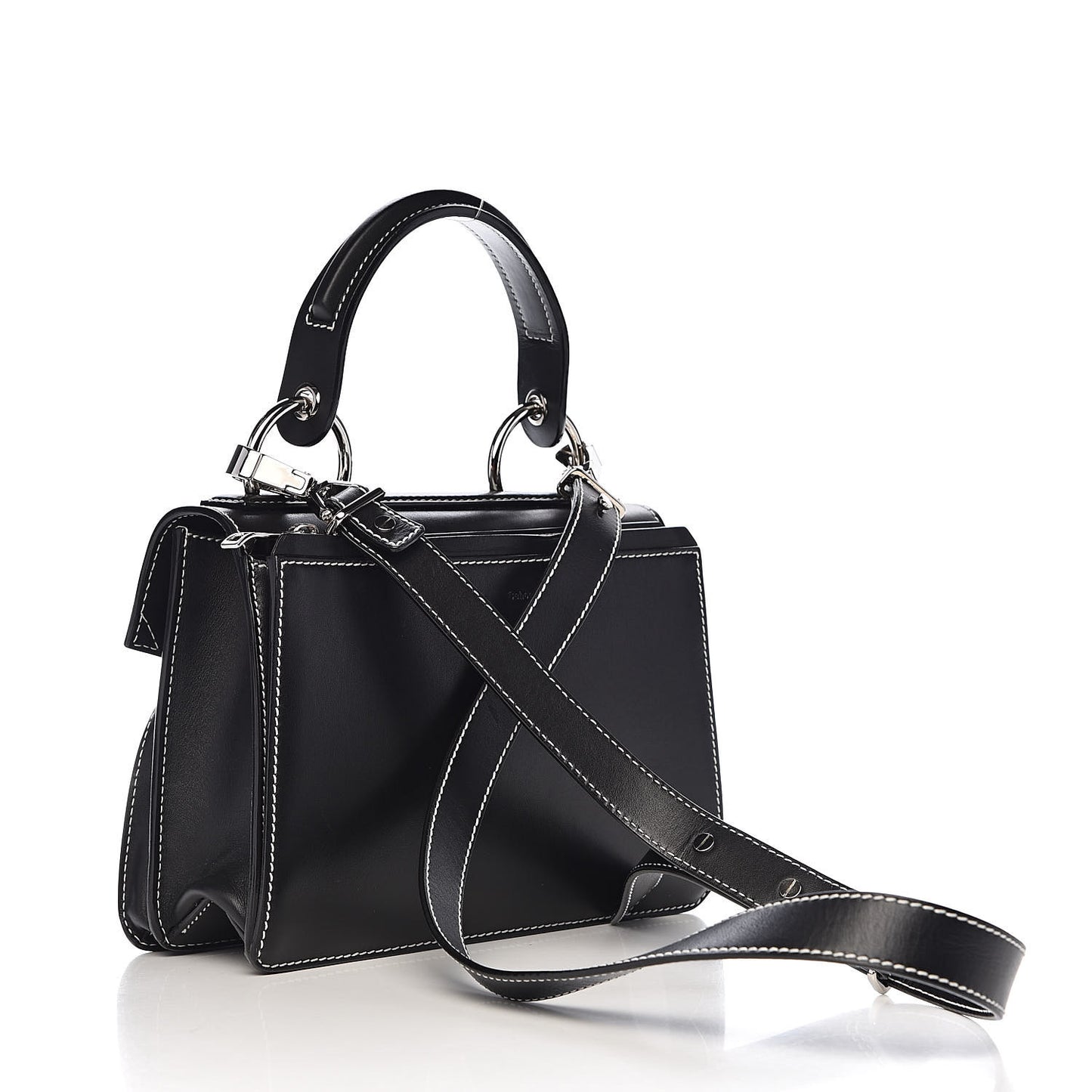 Smooth Calfskin Small Hava Top Handle Bag Black