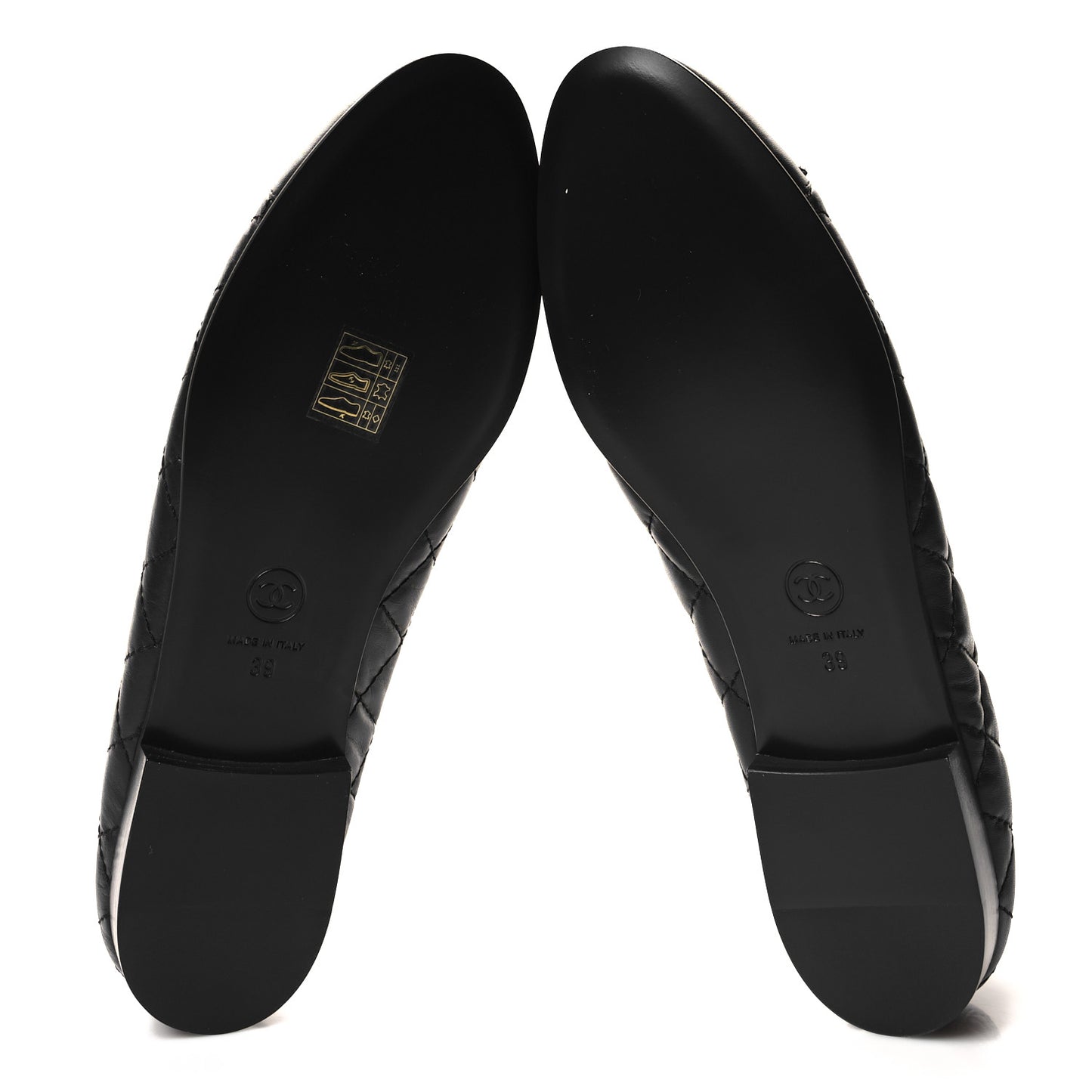 Aged Calfskin Quilted CC Cap Toe Ballerina Flats 39 Black