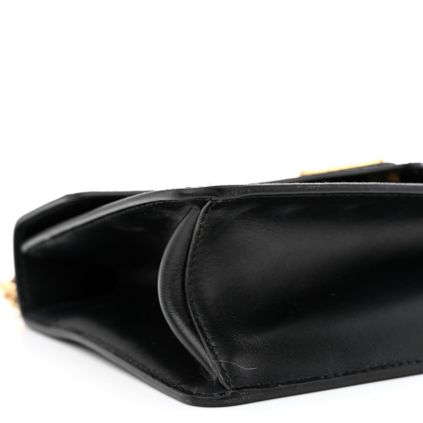 Saffiano Soft Calfskin Metal Triangle Logo Envelope Chain Shoulder Bag Black