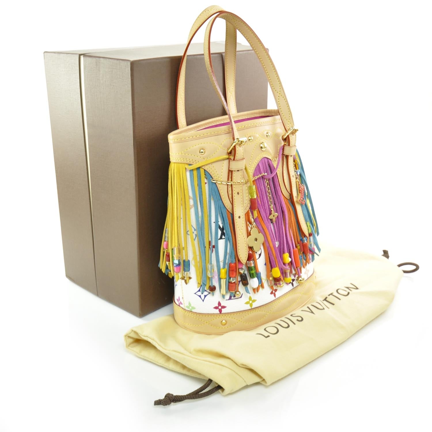 Louis Vuitton Monogram Multicolor Fringe Bucket White 3 of 9