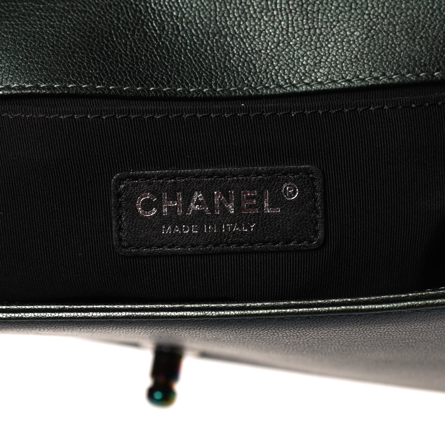 Iridescent Goatskin Quilted Medium Boy Flap Green