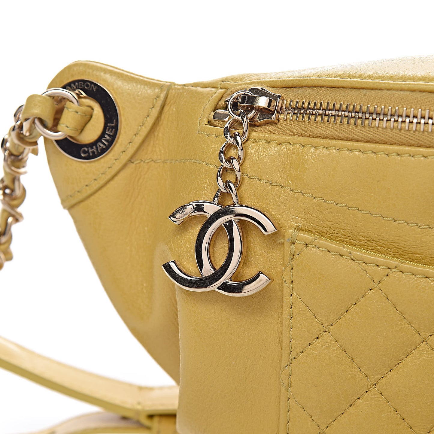 Crumpled Glazed Lambskin Quilted Waist Bag Fanny Pack Yellow