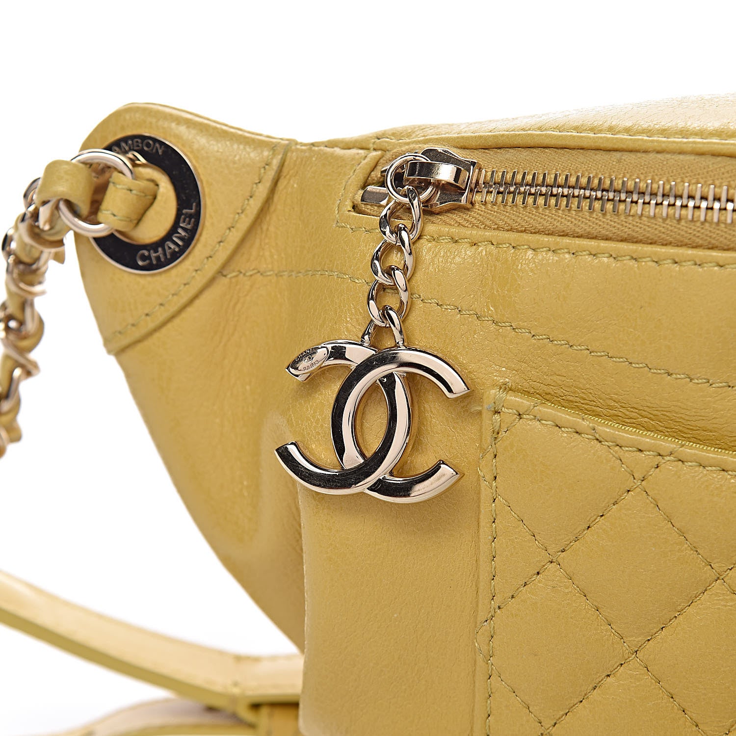 Chanel Crumpled Glazed Lambskin Quilted Waist Bag Fanny Pack Yellow 12 of 12