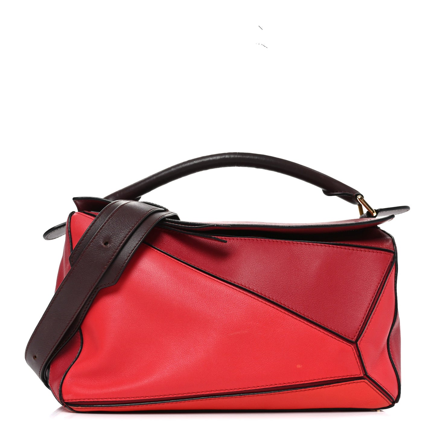 Calfskin Colorblock Medium Puzzle Bag Red