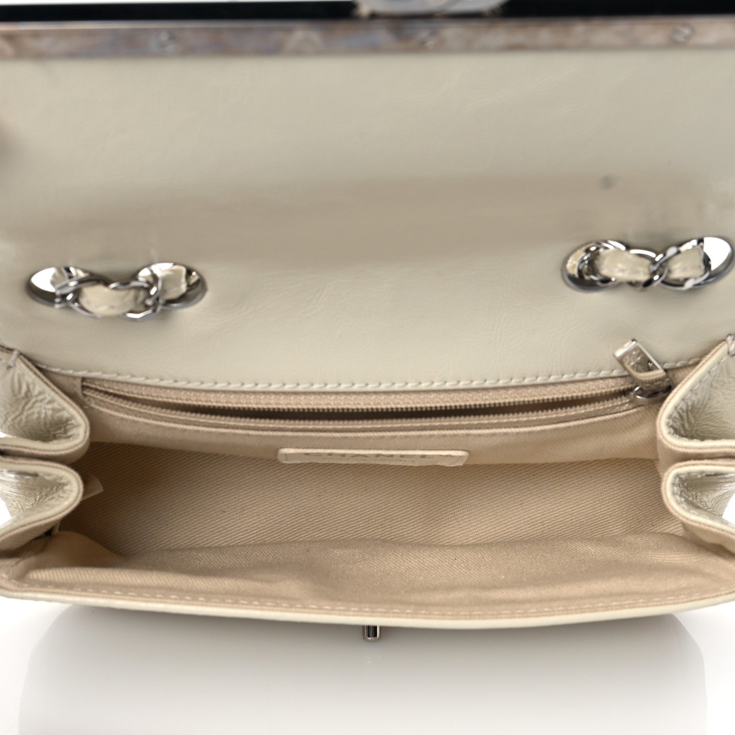Chanel Distressed Patent Calfskin Small Frame Single Flap White 5 of 10