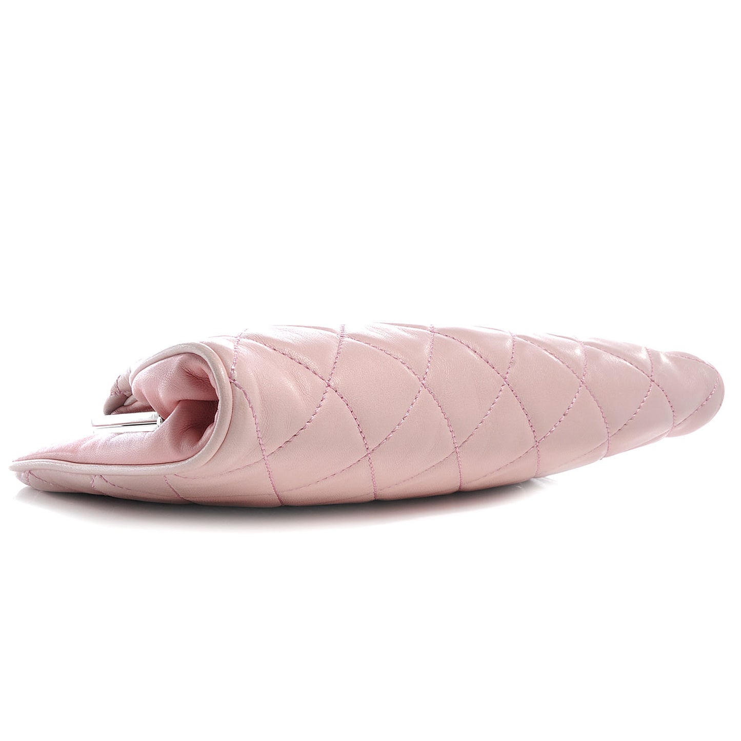 Lambskin Quilted Resin Pearl Clasp Clutch Pink