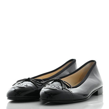 Chanel Patent Calfskin CC Cap Toe Ballerina Flats 36 Black 3 of 8