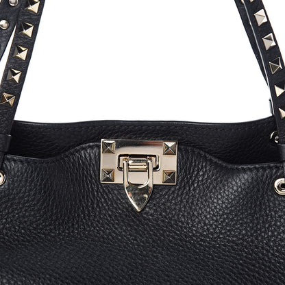 Valentino Garavani Pebbled Calfskin Medium Rockstud Tote Black 10 of 10