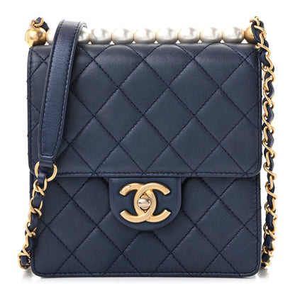 Chanel Iridescent Lambskin Quilted Chic Pearls Flap Navy Blue 1 of 11